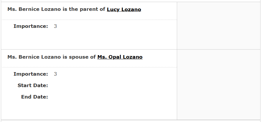 An example of Relationships in the Customer Record.