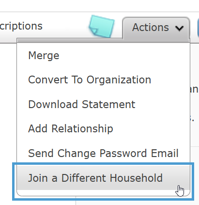 Selecting Join a Different Household.
