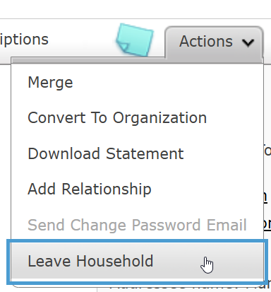 Selecting Leave Household.