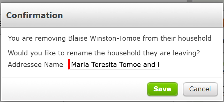 The confirmation pop-up for leaving a Household.