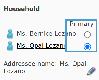 Primary Householder selection buttons.