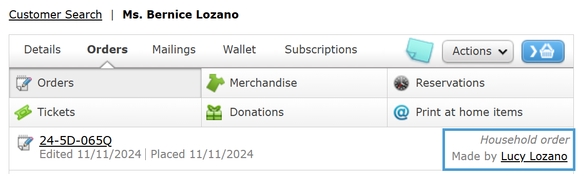 An example of a Household Order.