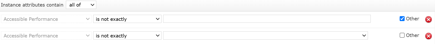 A dropdown Attribute with text with the values blank.