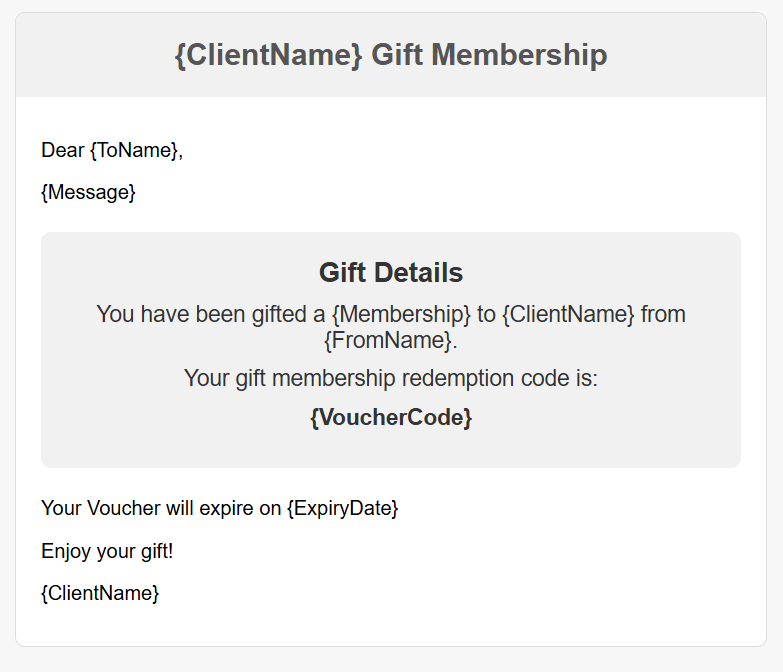 Gift Membership using the Standard HTML Template.