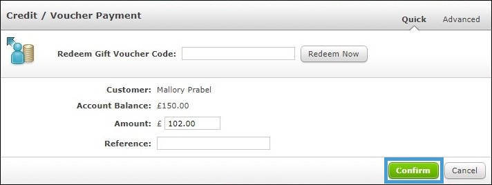 Confirming the Account credit balance.