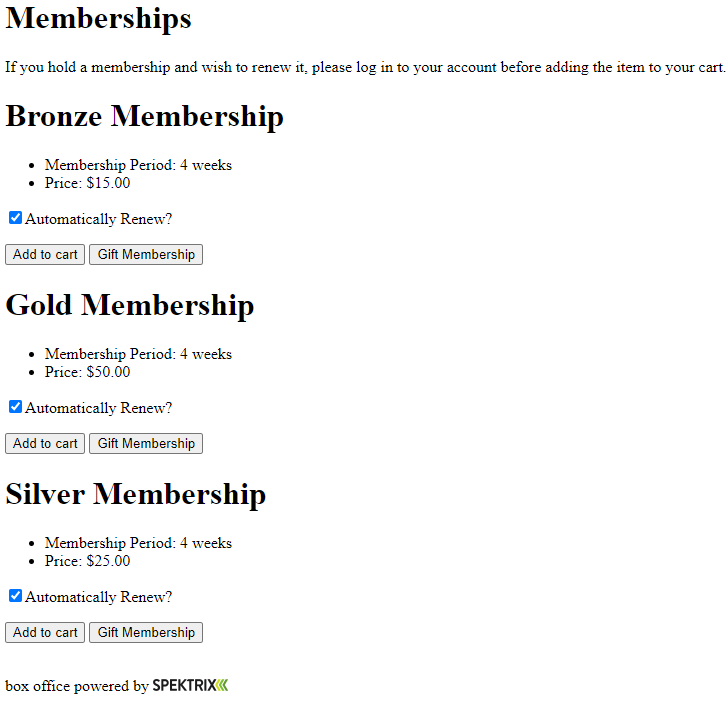 Buying a Gift Membership from the Membership iframe.