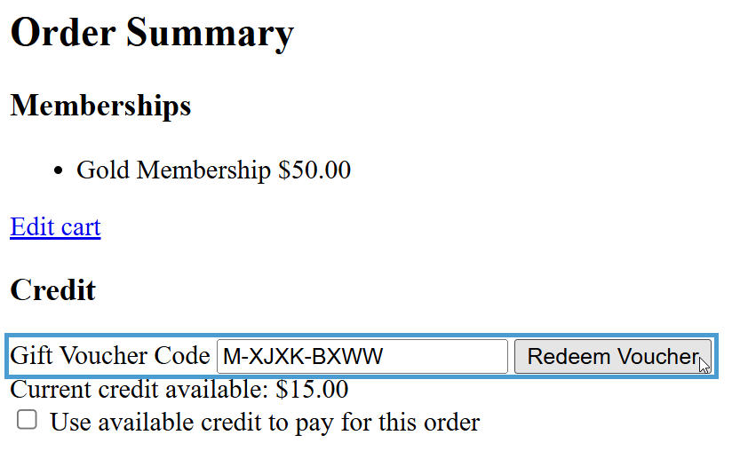 Redeeming the Gift Membership code online.