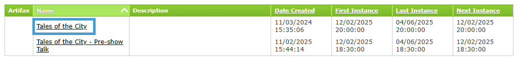 a screenshot of the events list