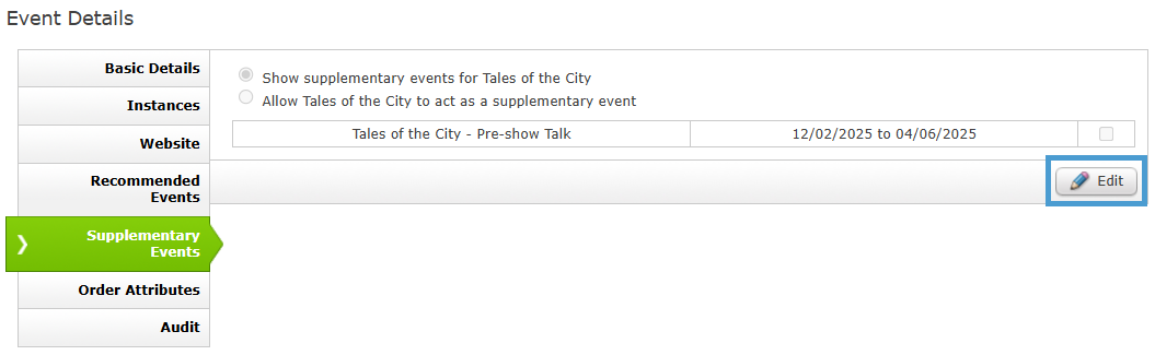 edit button on supplementary events tab in event setup