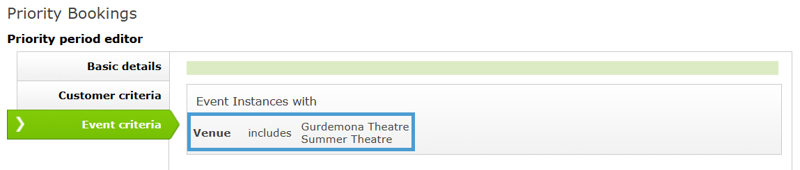 An example of the Venues metric used in Event Criteria.