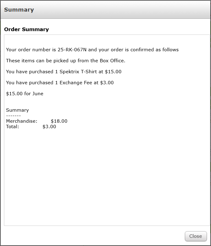 Summary of an exchange order.