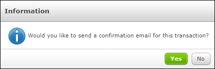 Pop-up to send confirmation email.
