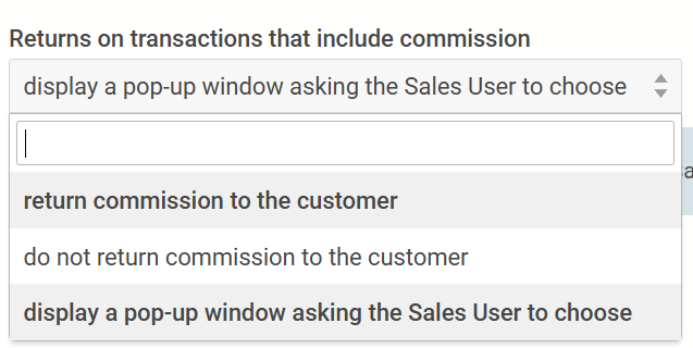 The settings for returning commissions.