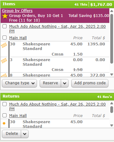 The Tickets in the Items section and the Reservations in the Returns section.
