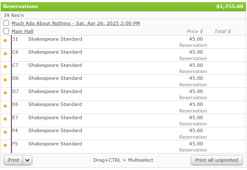 Order with additional Reserved Seats.