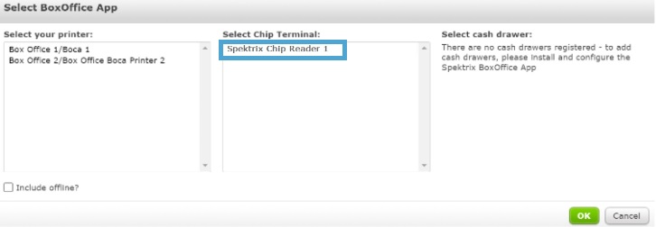 Selecting the Chip Terminal in Spektrix.