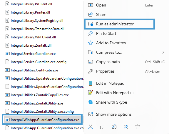 contextual mention for guardian configuration app with run as administrator selected