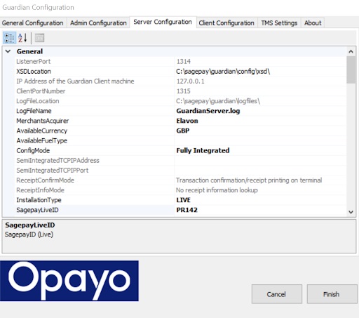 server configuration tab in guardian configuration software