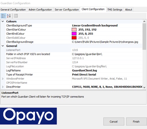 client configuration tab in guardian configuration software