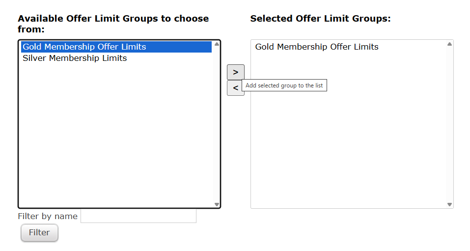 An Offer Limit Group added in the Selected section.