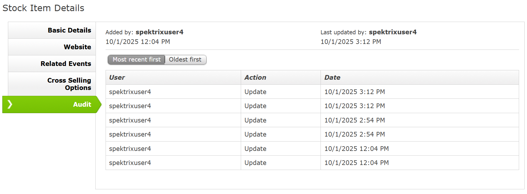 The Merchandise Audit screen.