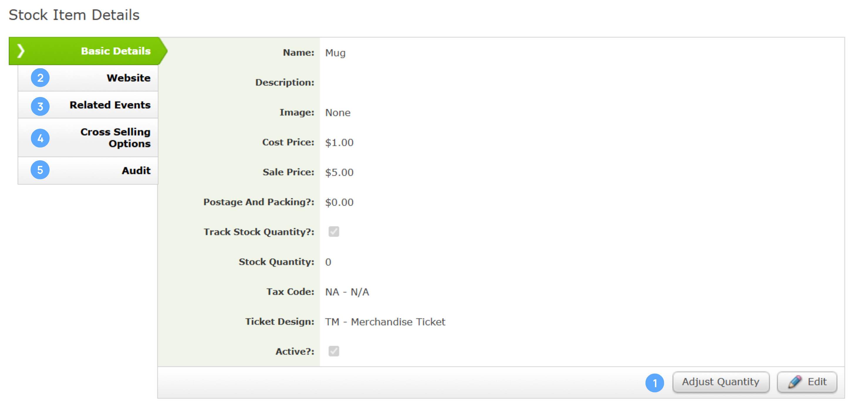 Stock Item Details.