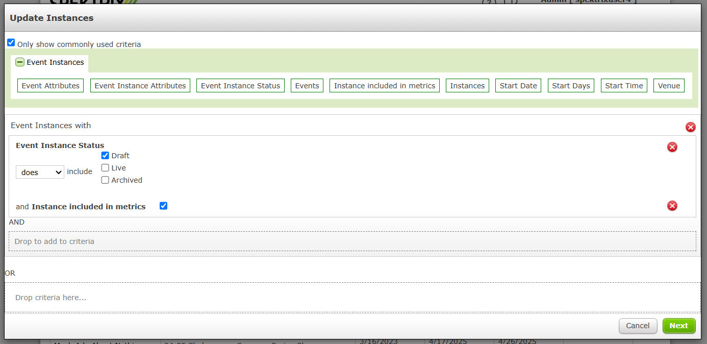 Draft Instances selected in Event Criteria.