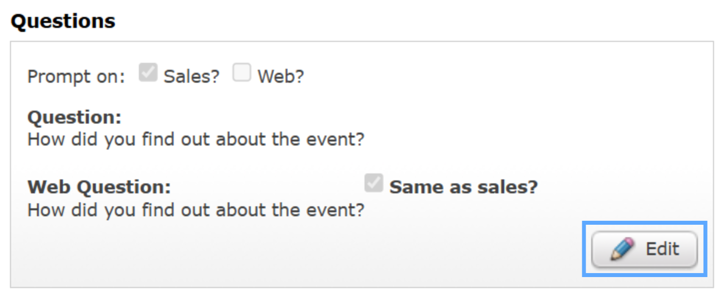 The Edit button for the Questions section.