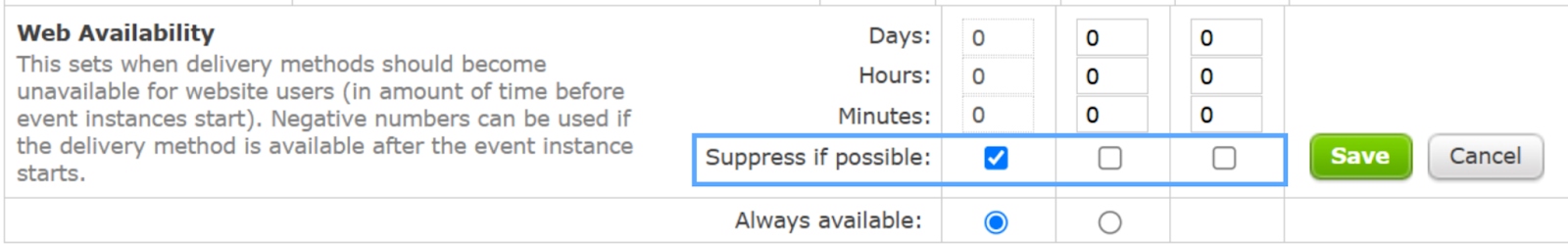 Checking the Suppress if possible option.