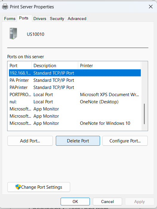 Delete the port.