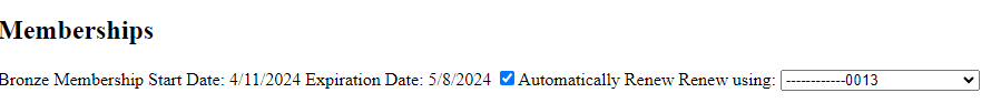 Memberships in the MyAccount page.