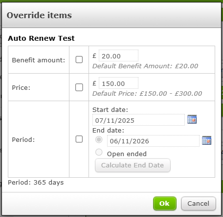 The Override screen.