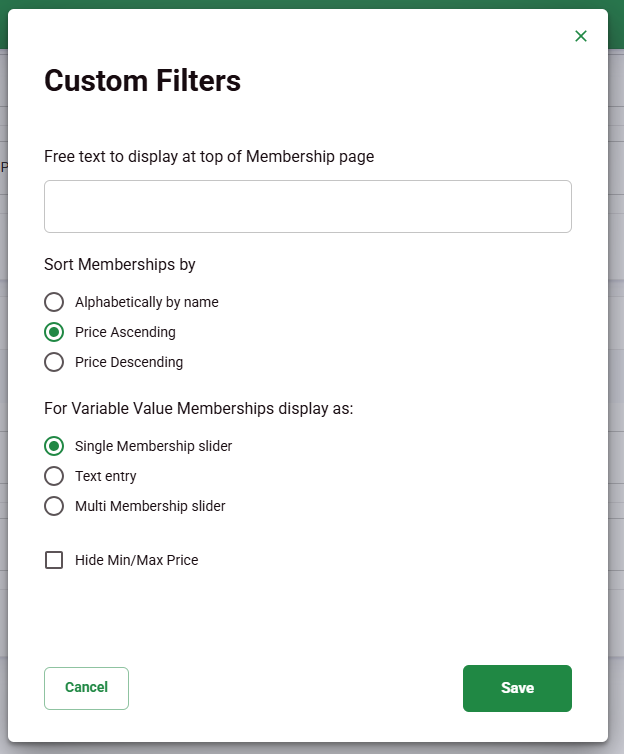Custom filters for a Membership Component page.