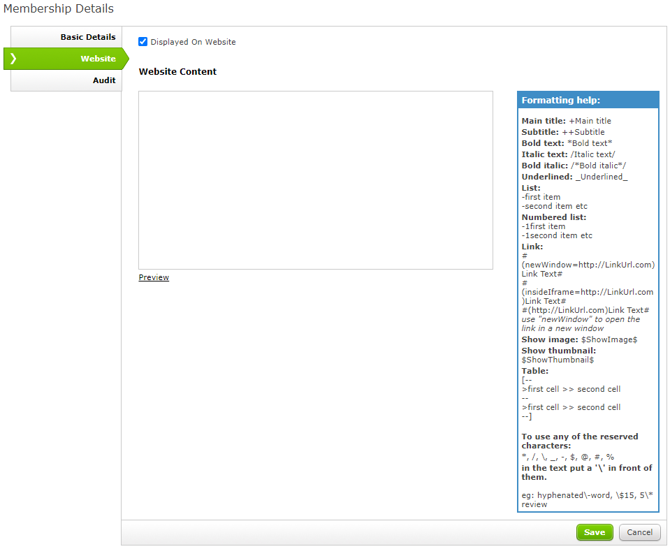 Website Content for memberships.