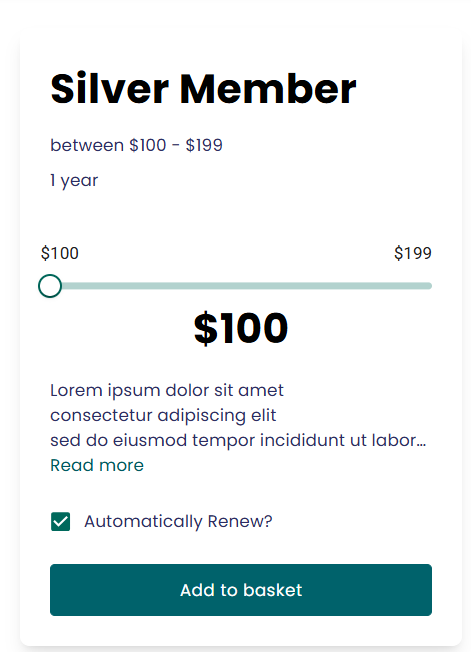 Single membership slider display.
