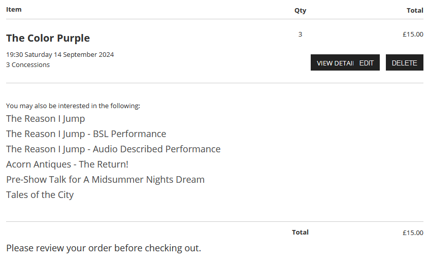 Example of Recommended Events on the online purchase path.
