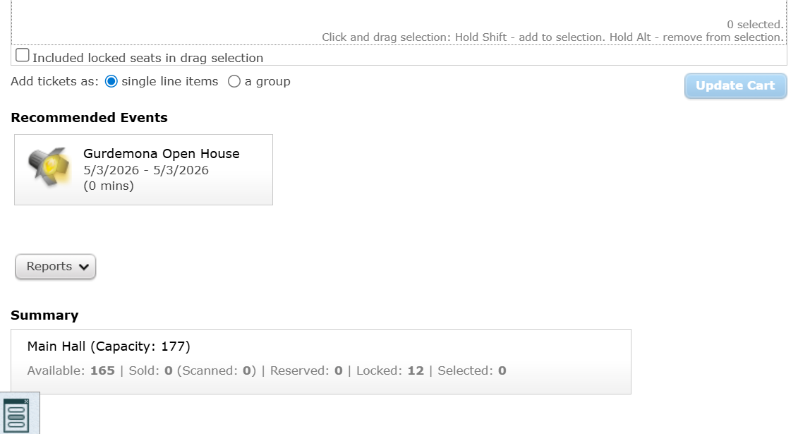 Example of Recommended Events in the Sales Interface.
