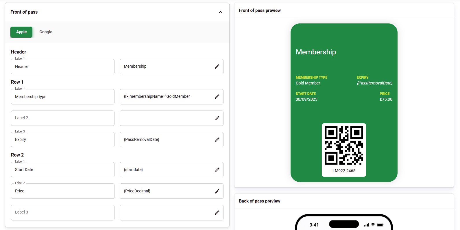 Pass labels and values and a preview.