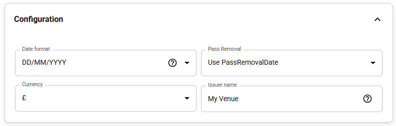 Configuration section of Customer Pass design.