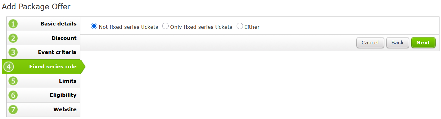 Fixed series rule selection in Package Offer setup