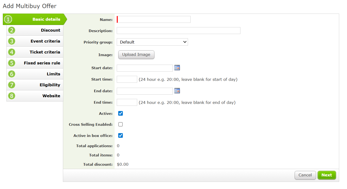 The Basic Details page of a Multibuy Offer setup.
