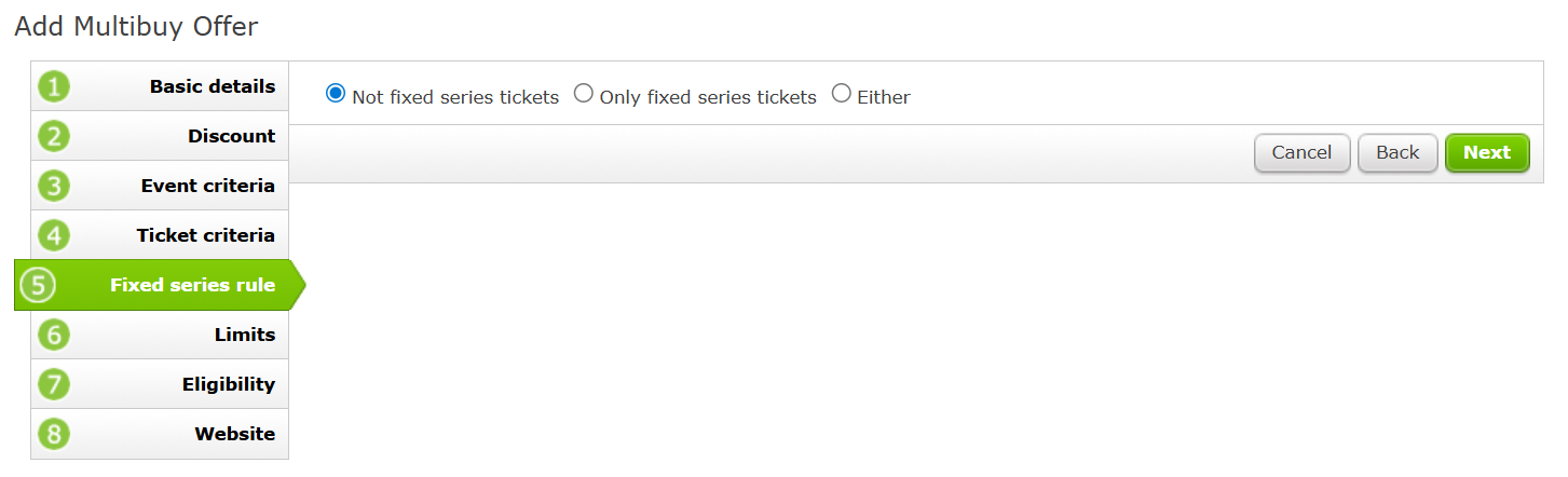 he Fixed Series Rule page of a Multibuy Offer setup.