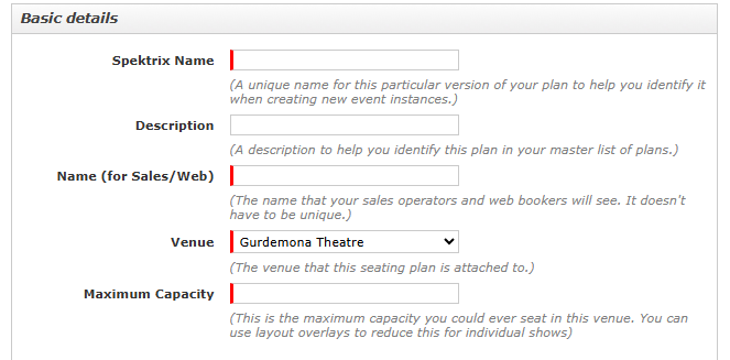 Basic Details of a new Unreserved Seating Plan.