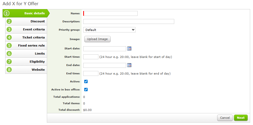 The Basic Details page of an X for Y Offer setup.