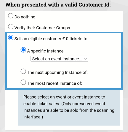 Options for selecting specific, upcoming, or recent instances