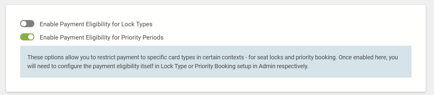 Turning on Payment Eligibility for Priority Booking.