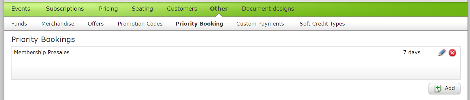 The Priority Bookings page.