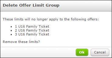 The warning pop-up for deleting an Offer Limit Group.