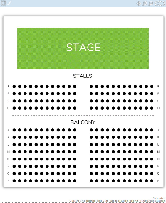A Layout Overlay for a Reserved Seating Plan with the first four rows removed.