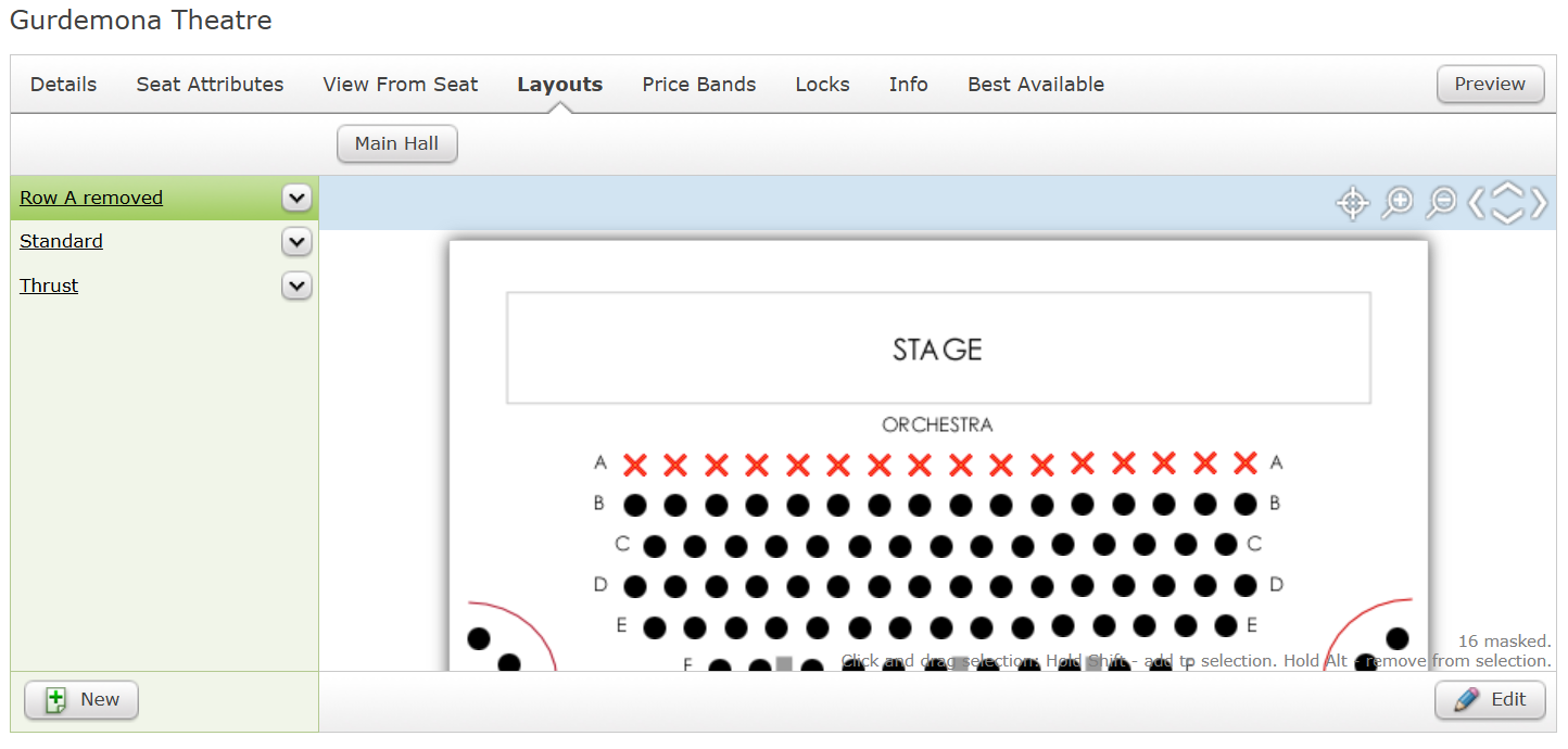 The Layouts Tab of a Seating Plan.